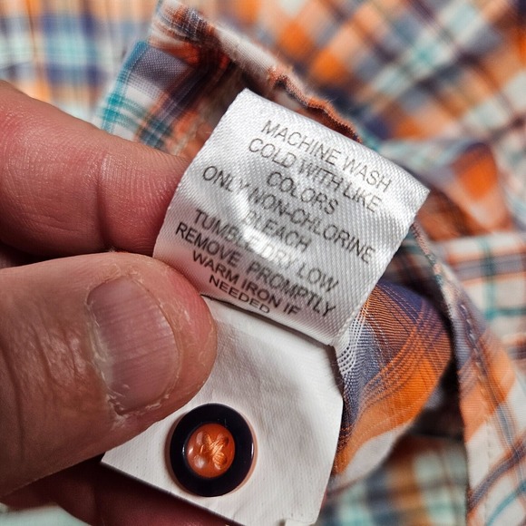 Johnston & Murphy Shirt Men Large Short Sleeve‎ Orange Green Blue Plaid - Picture 6 of 11